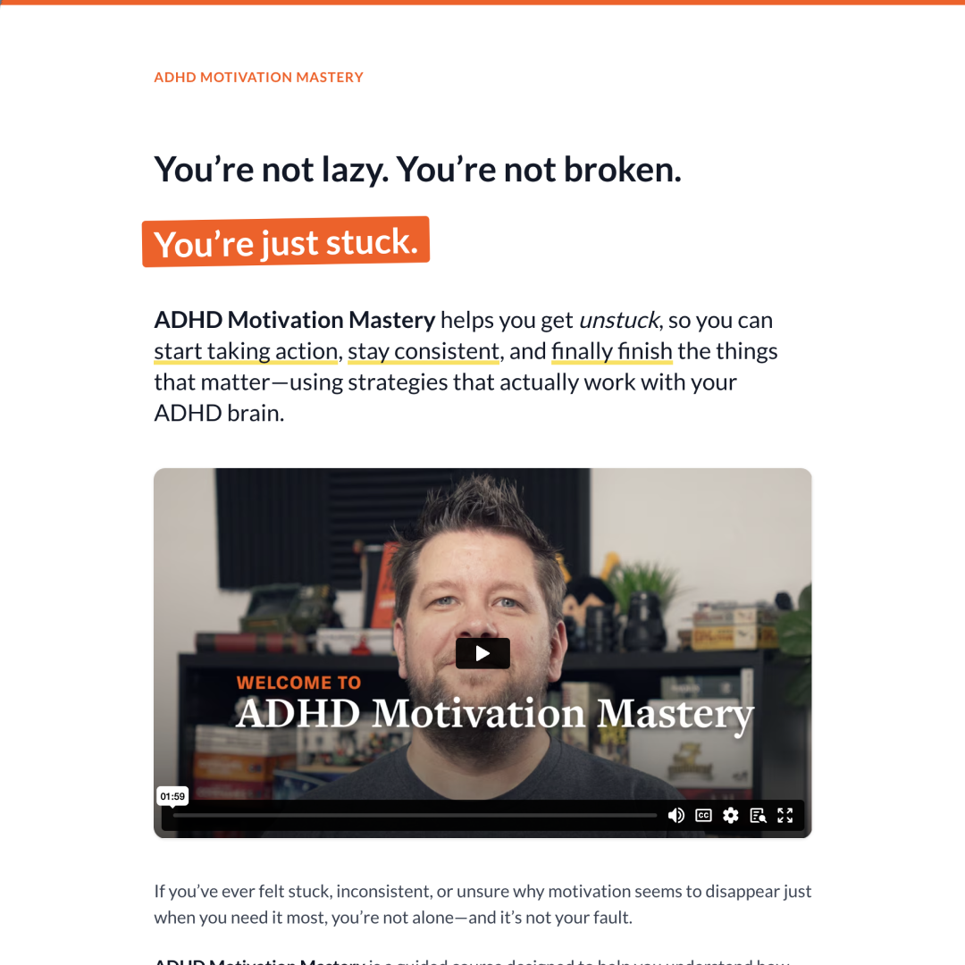 ADHD Motivation Mastery: Course and Marketing Website screenshot 1