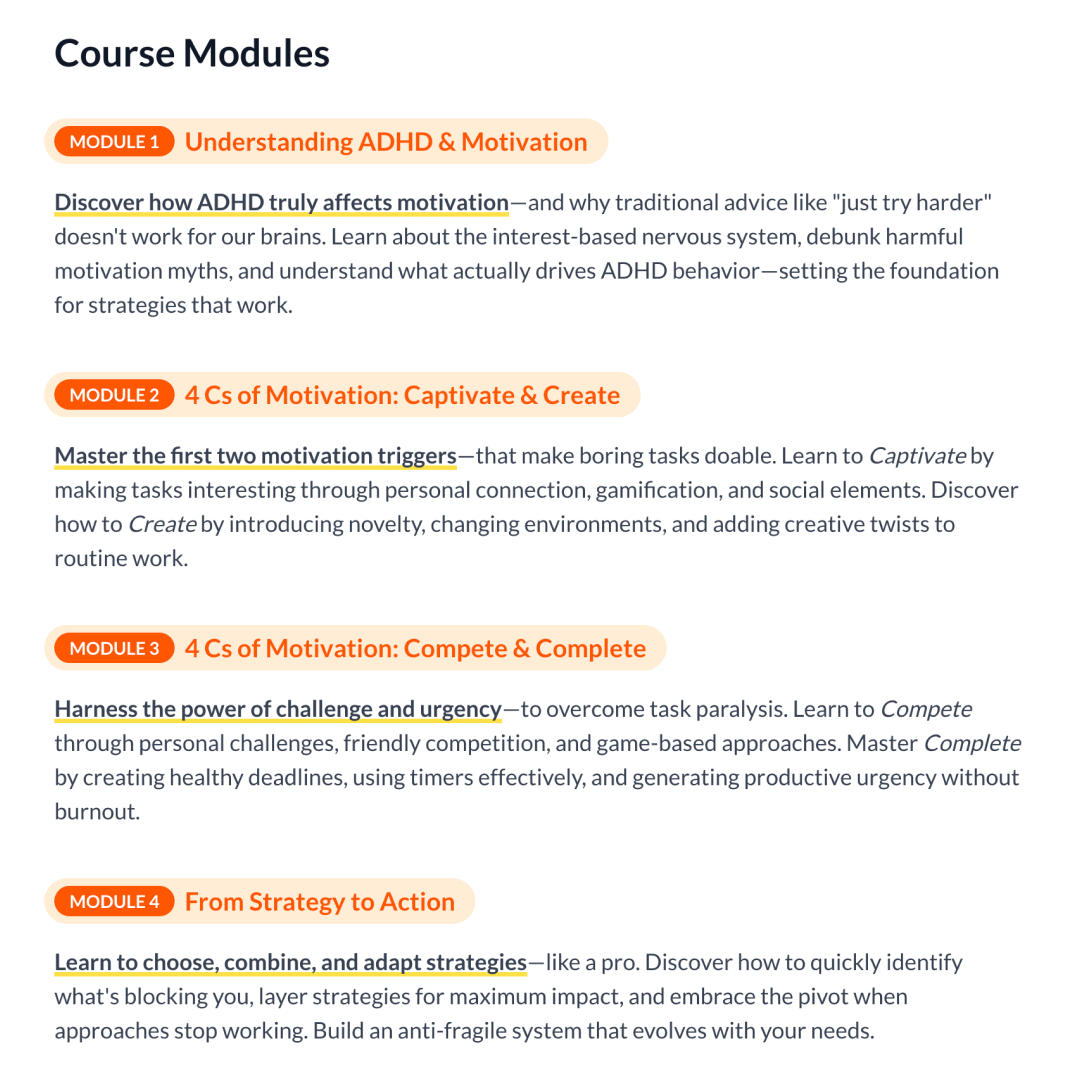 ADHD Motivation Mastery: Course and Marketing Website screenshot 2